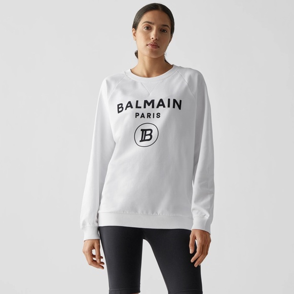 Balmain White Black Flocked Logo Sweatshirt - S - Picture 2 of 9